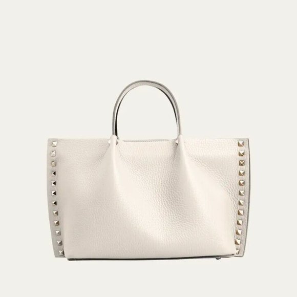 Valentino Garavani Rockstud Small East-West Leather Tote Bag Light Ivory - Picture 2 of 16